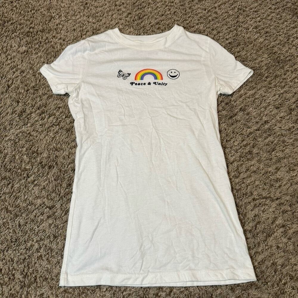 Aeropostale Classic Crew Rainbow TShirt White Women Size Xsmall